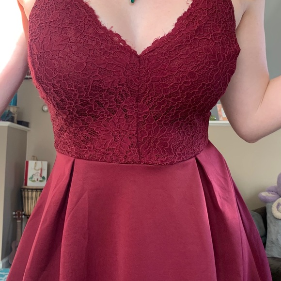Wine Red Lace Bodice Skater Dress - Picture 5 of 11